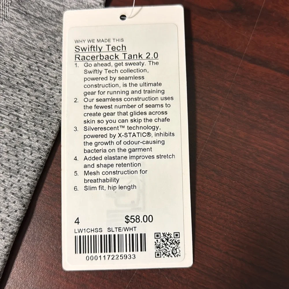 Lululemon Swiftly Tech Racerback Tank Top 2.0 Length grey slate/white NWT - Picture 2 of 2